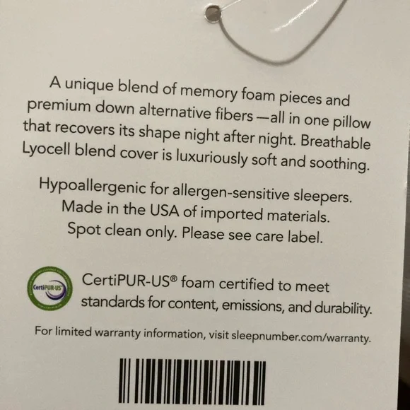 New Never Used Sleep Number White and Gray Pillow - Picture 4 of 5